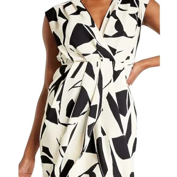 NWT Express Abstract Draped V-Neck Sleeveless Wrap Mini Sheath Dress Size Large - Picture 3 of 12